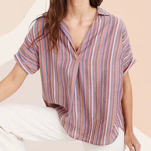 Madewell Courier Button-Back Shirt in Rainbow Stripe